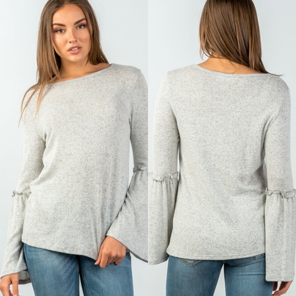 Vine & Love Tops - 💜Soft Gray Tunic Top w Ruffled Bell Sleeves